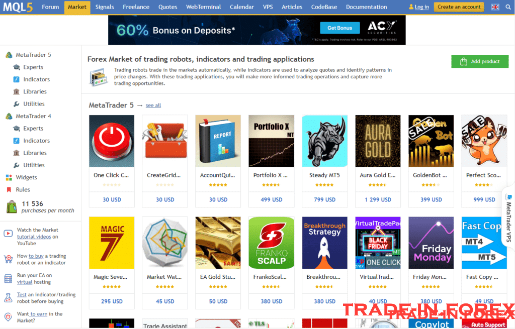 Mercado MetaTrader para EAs e indicadores