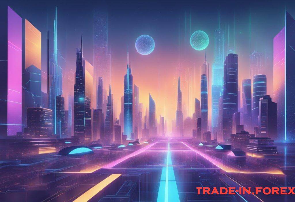 AI-powered trading algorithms displayed on holographic screens
